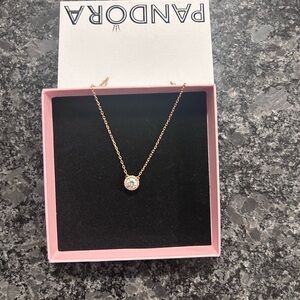 Pandora Rose-Gold Necklace with White Pendant, round.